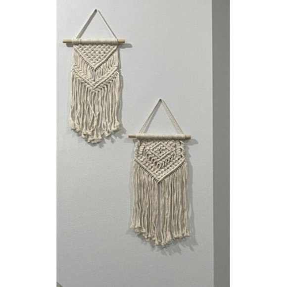 2 Pcs Macrame Wall Hanging Small Woven Tapestry Wall Art Decor - Picture 2 of 2
